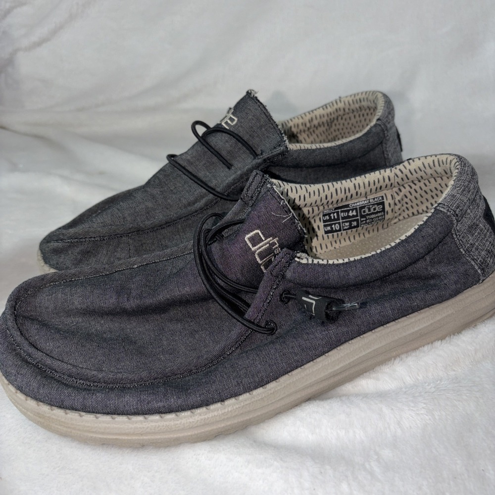 Hey Dude Wally Woven Chambray Black Size 11 Coastal Comfort Casual
